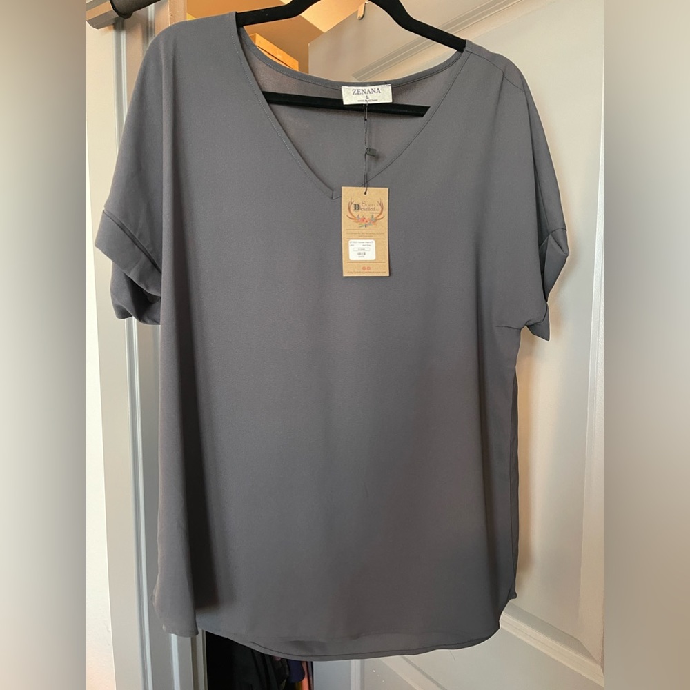 Zenana short sleeve ash grey blouse